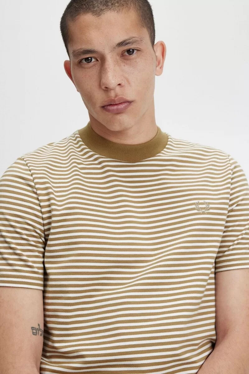 fred perry fine stripe heavyweight t-shirt da uomo bianca come la neve e verde