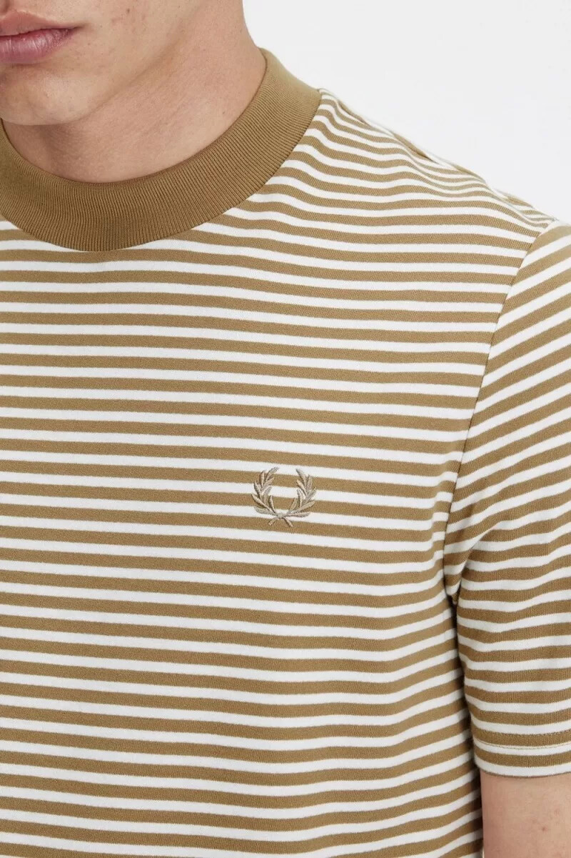 fred perry fine stripe heavyweight t-shirt da uomo bianca come la neve e verde