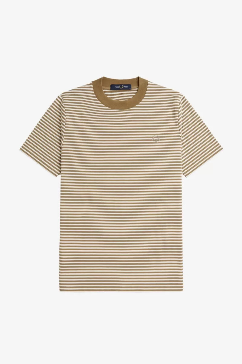 fred perry fine stripe heavyweight t-shirt da uomo bianca come la neve e verde