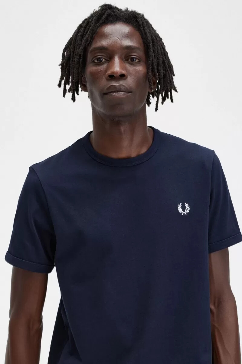 fred perry ringer t-shirt da uomo blu navy