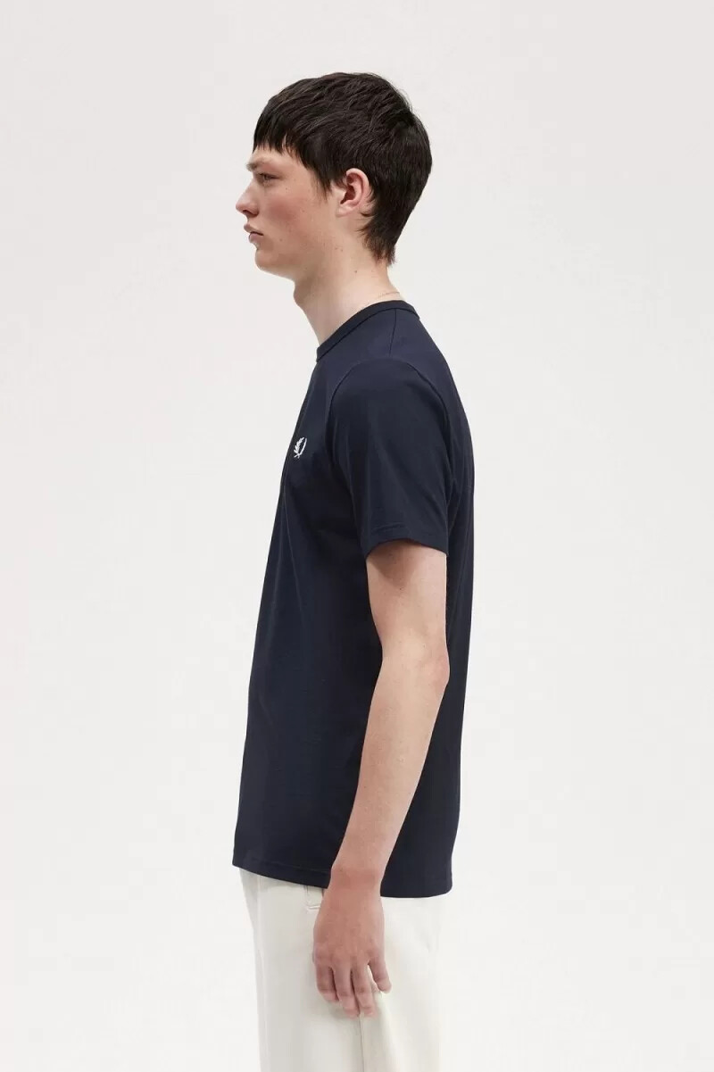 t-shirt da uomo fred perry tape detail blu navy