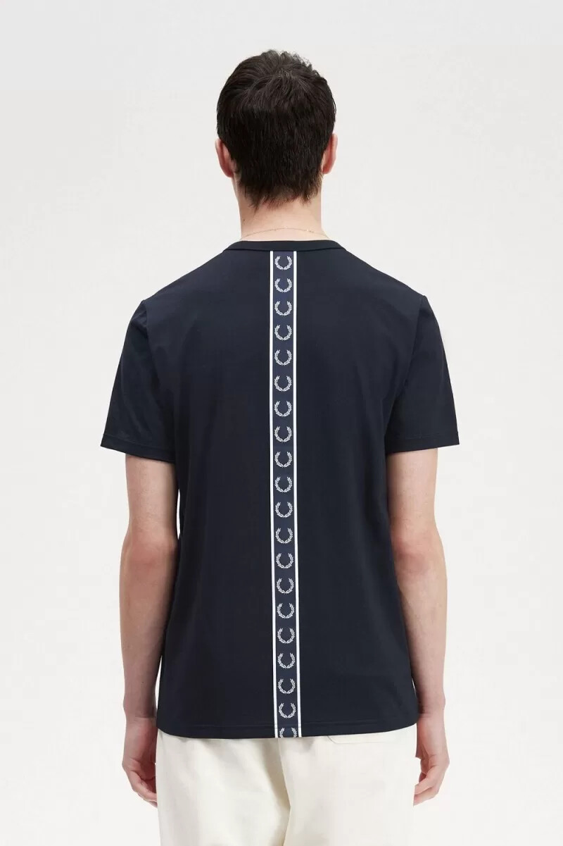 t-shirt da uomo fred perry tape detail blu navy