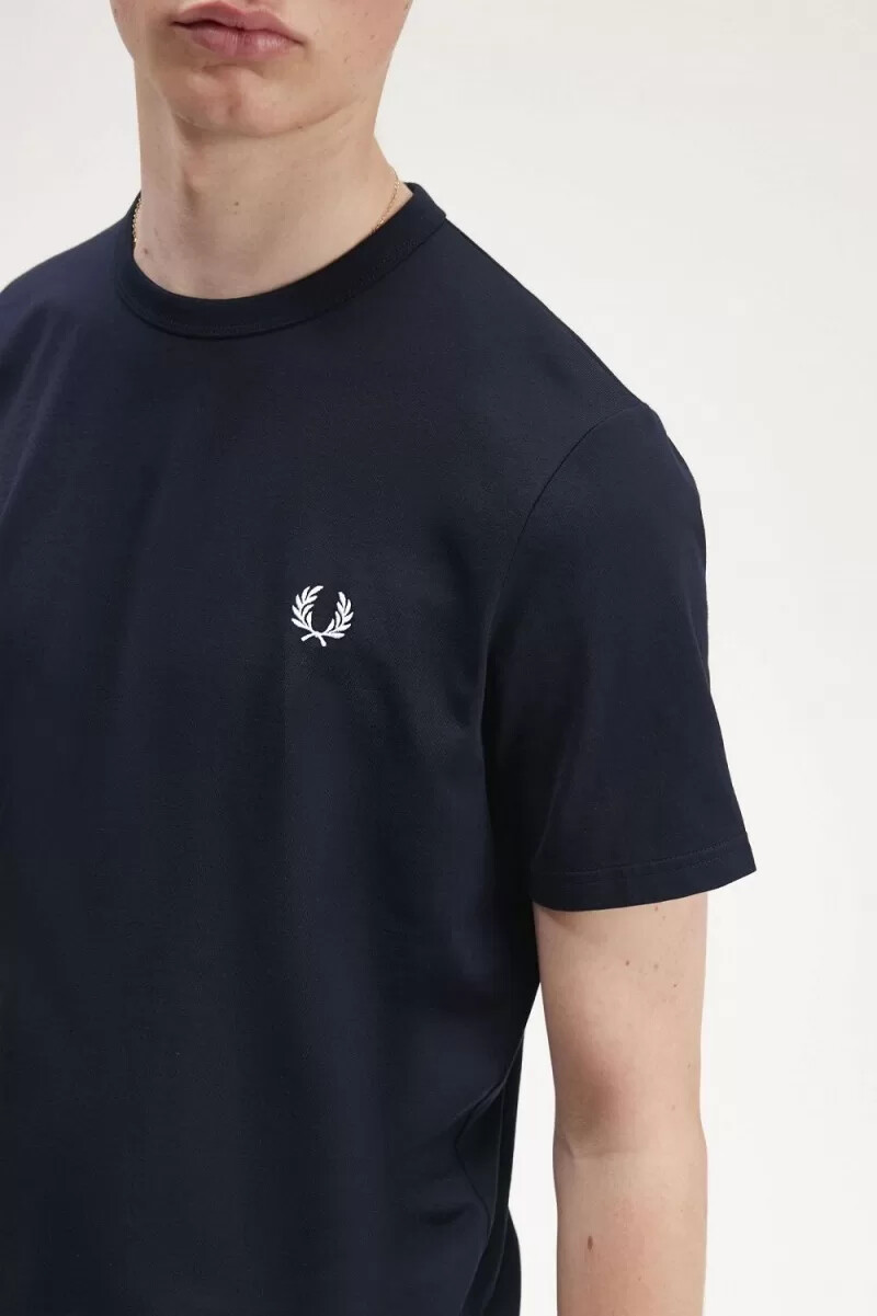 t-shirt da uomo fred perry tape detail blu navy