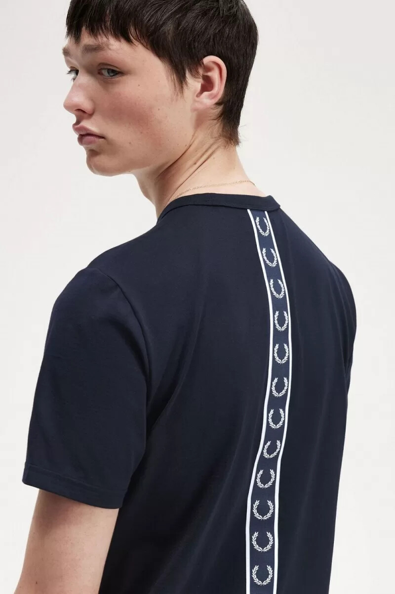 t-shirt da uomo fred perry tape detail blu navy