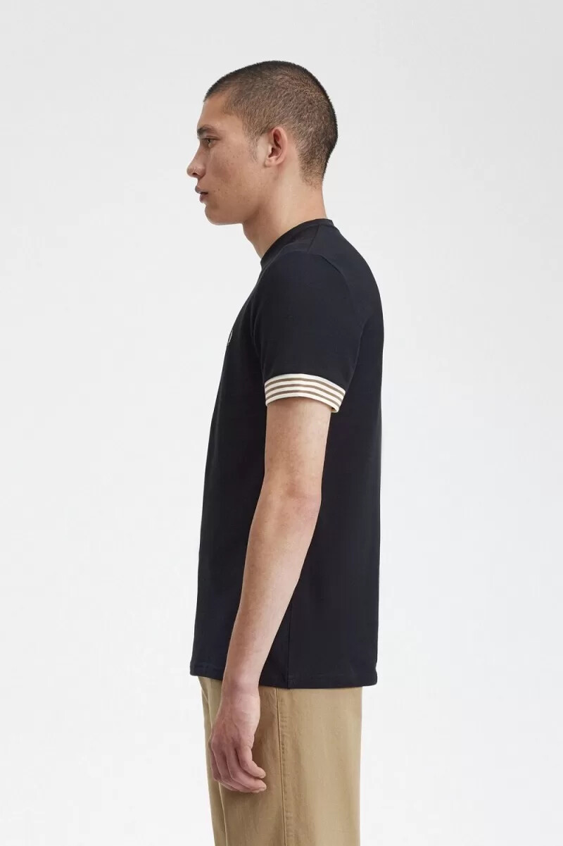 maglietta da uomo fred perry con polsini a righe nera