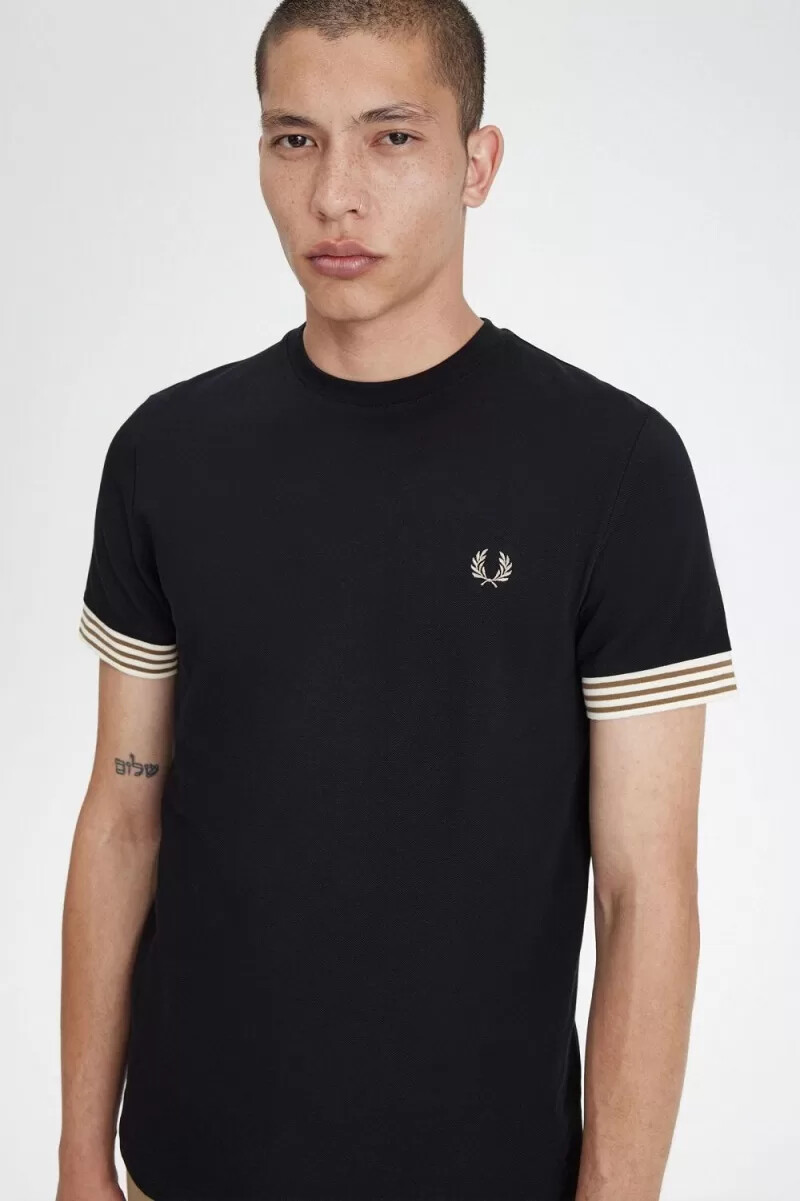 maglietta da uomo fred perry con polsini a righe nera