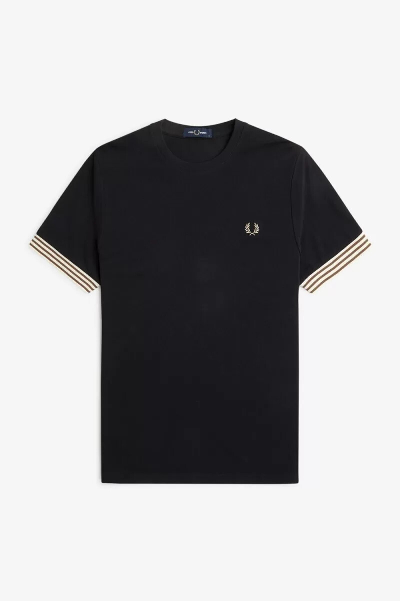 maglietta da uomo fred perry con polsini a righe nera