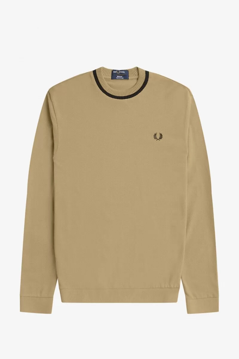 maglietta da uomo a maniche lunghe in piqué fred perry color cachi