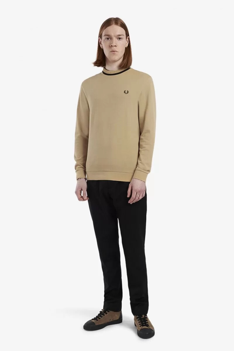 maglietta da uomo a maniche lunghe in piqué fred perry color cachi
