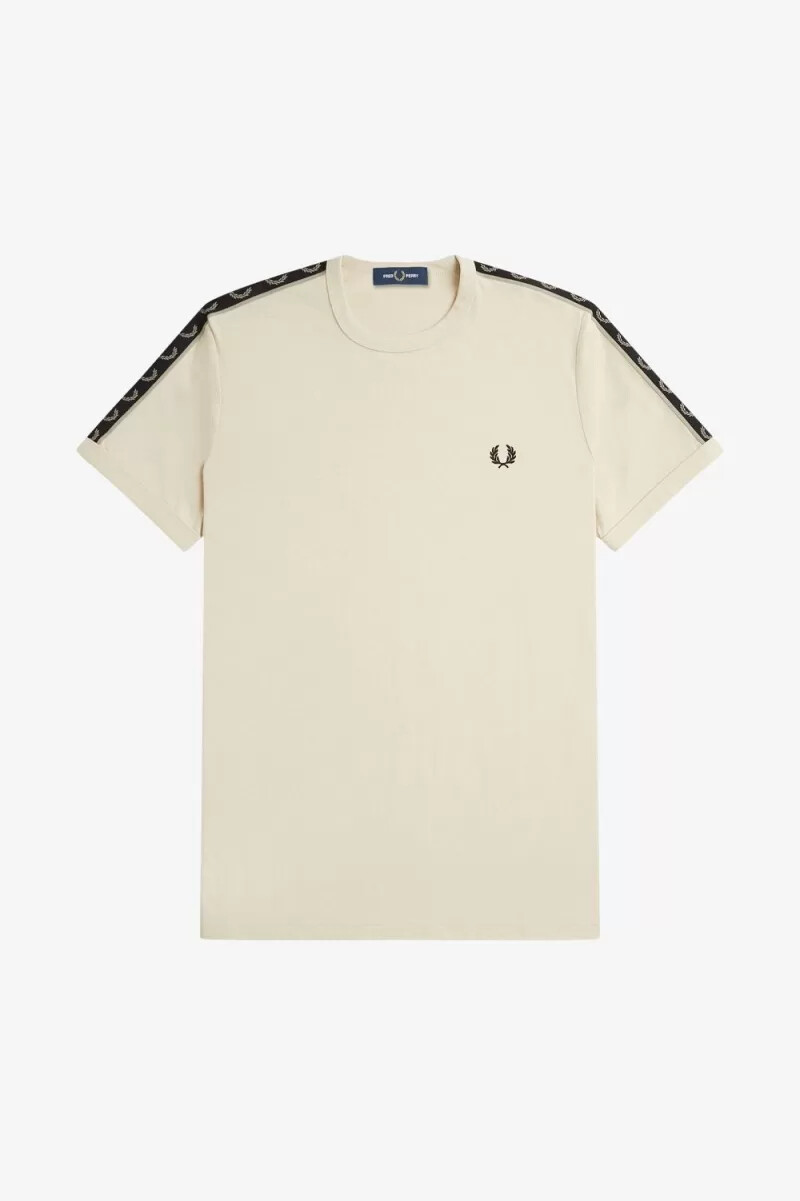 fred perry contrast tape ringer t-shirt da uomo color avena e grigio caldo