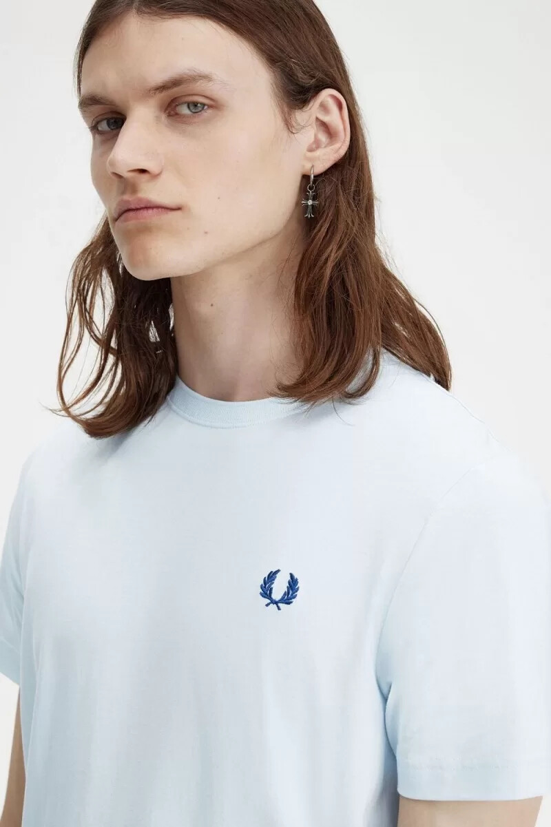 fred perry crew neck t-shirt da uomo light aqua midnight blue
