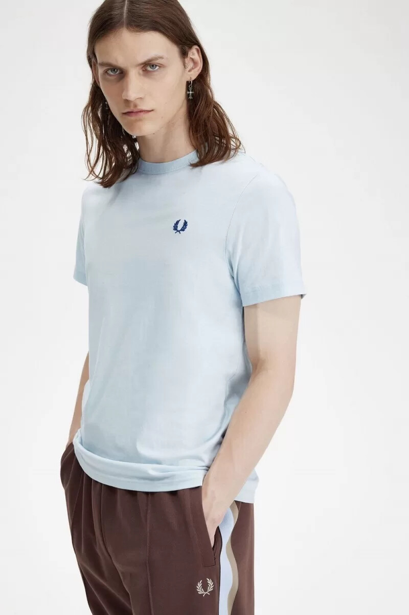fred perry crew neck t-shirt da uomo light aqua midnight blue