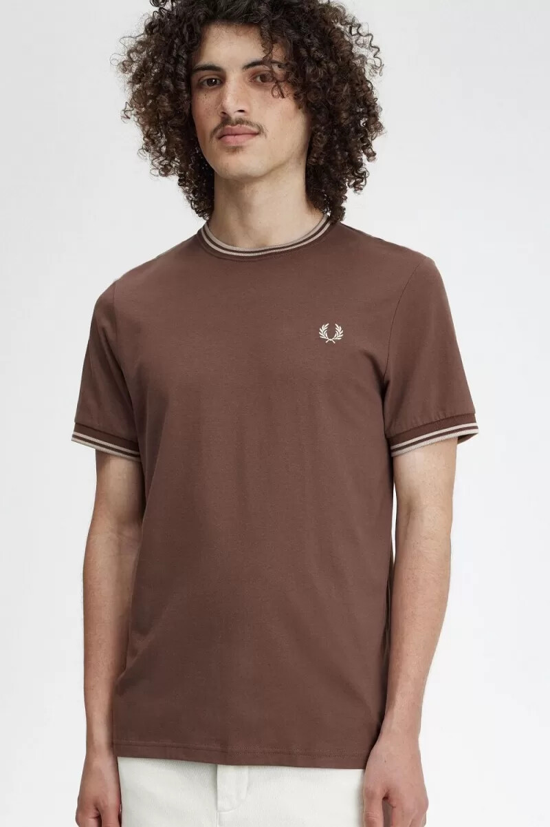 fred perry twin tipped t-shirt da uomo rosso scuro grigio caldo